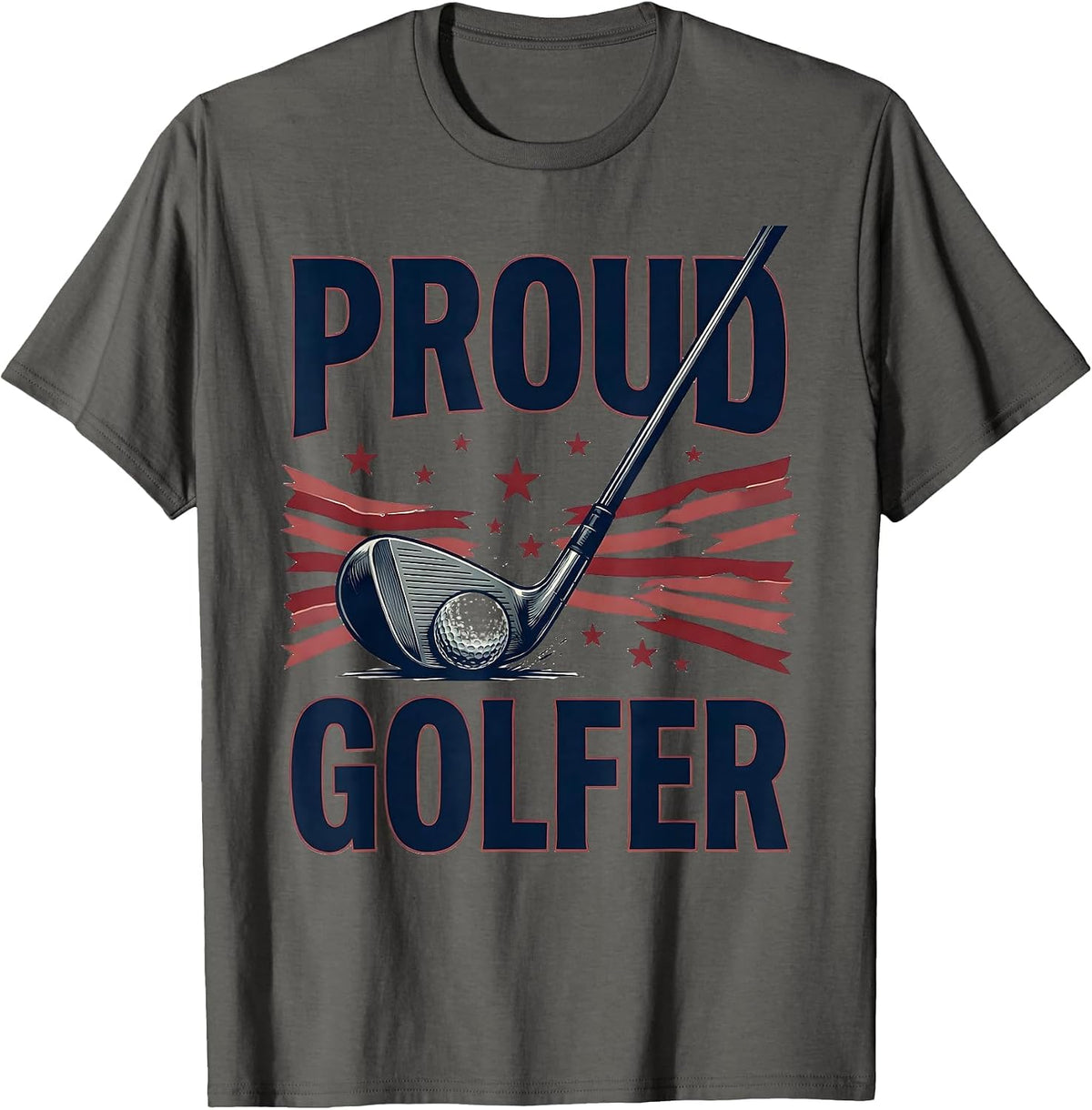 Men's Proud Golfer Patriotic Golf Lover American Flag Casual T-Shirt - Asphalt Grey