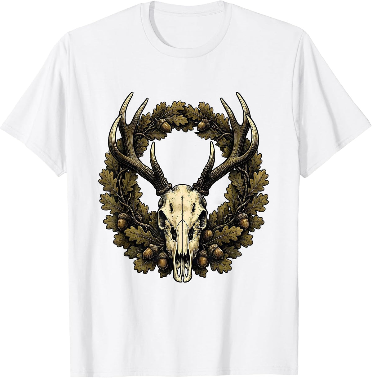 Men's Bottomland Camo Whitetail Deer Skull Antlers T-Shirt - White