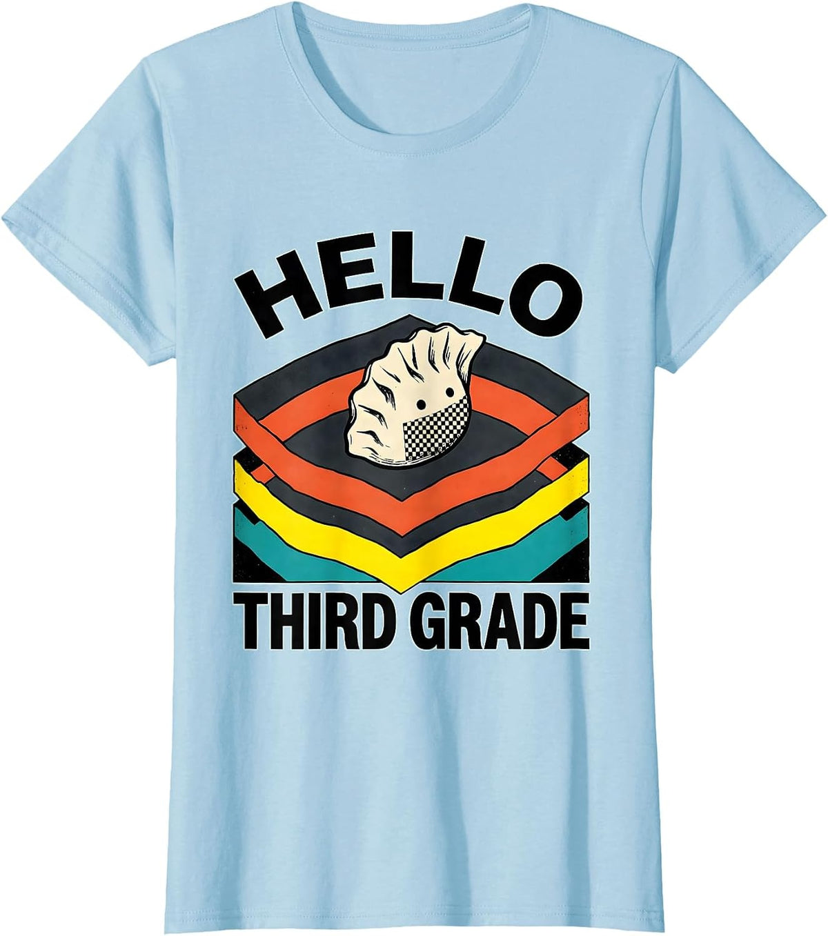 Hello, Third Grade Cute Dumpling Girl Back to School Teacher T-Shirt - Baby Blue