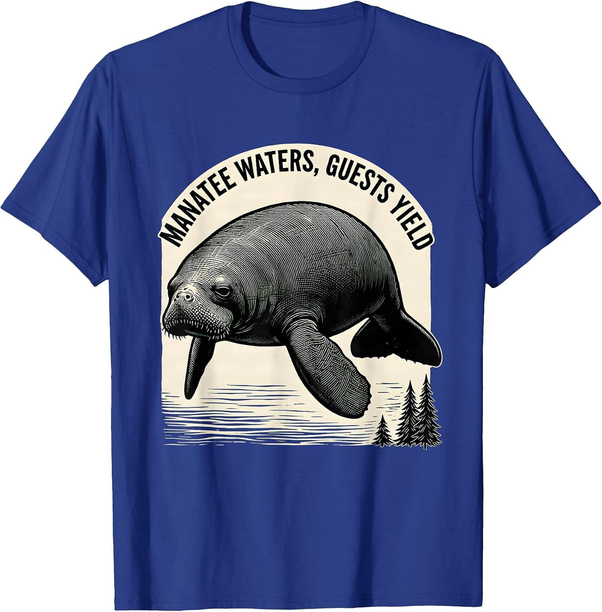 Manatee Waters Guests Yield Vintage Florida Wildlife Gulf T-Shirt - Royal Blue