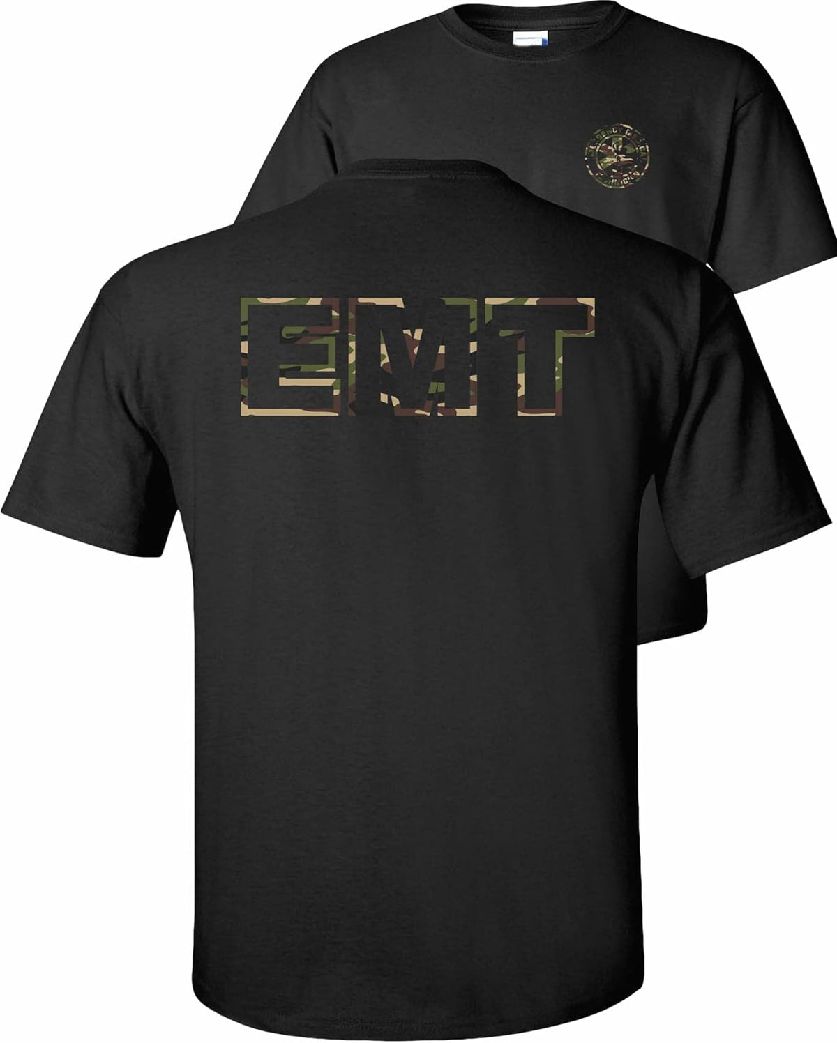 FAIR GAME EMT T-Shirt Emergency Medical Technician-Camo Design-Black-L - As Pictured