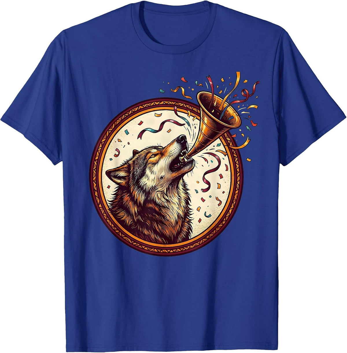 Party Animal Wolf Howling Celebration Graphic T-Shirt - Royal Blue