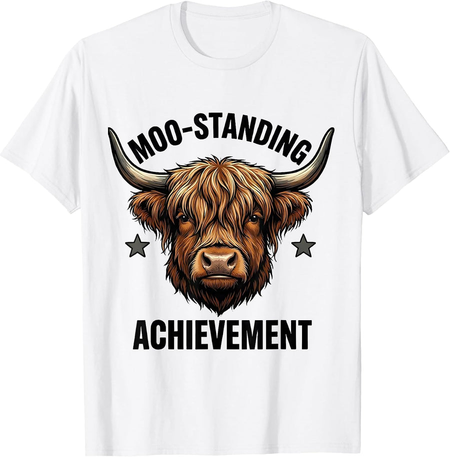 Men's Moo-standing Achievement Funny Highland Cow Animal Lover T-Shirt - White