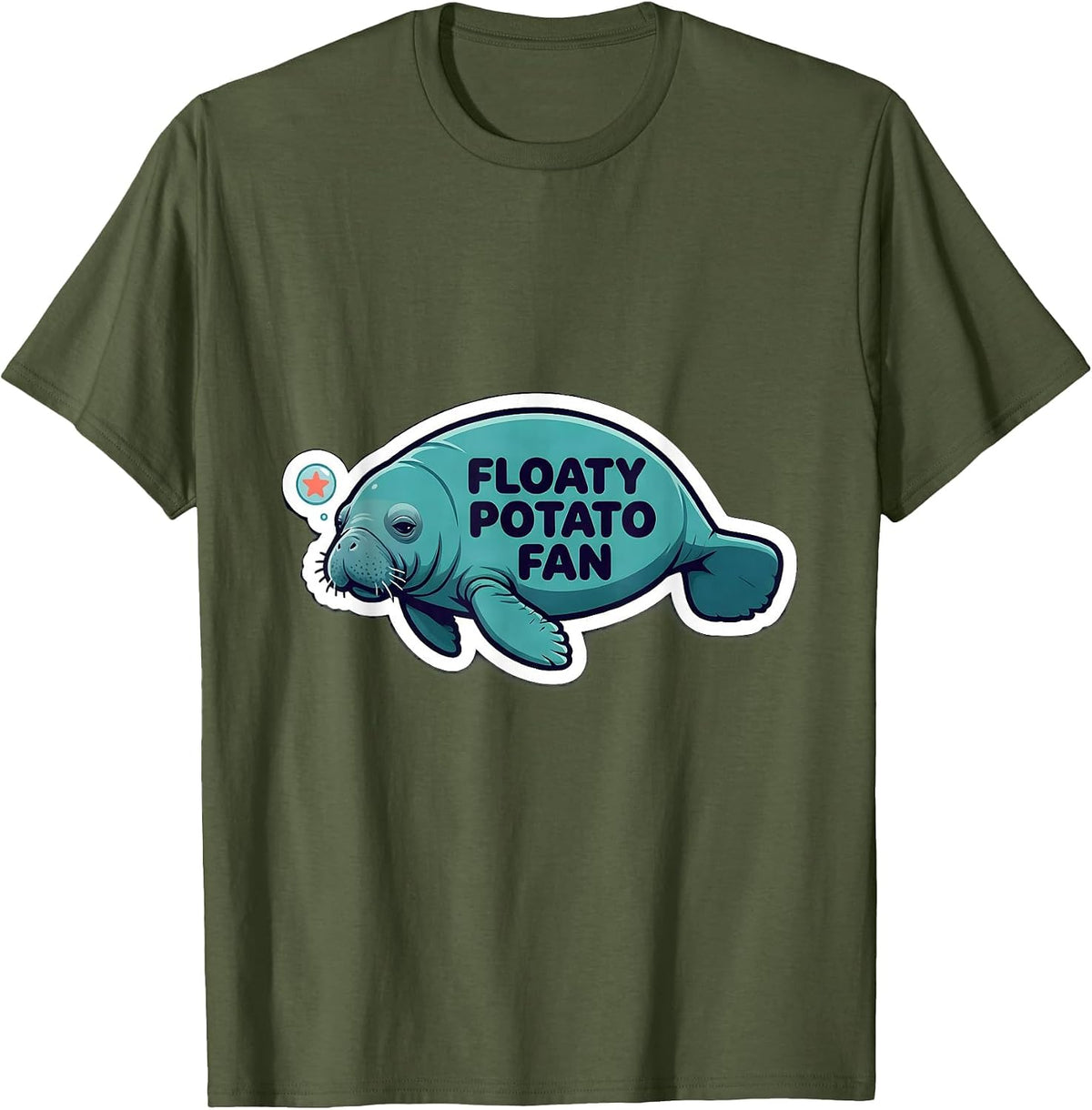 Floaty Potato Fan Funny Manatee Lover Sea Animal Humor T-Shirt - Olive Green