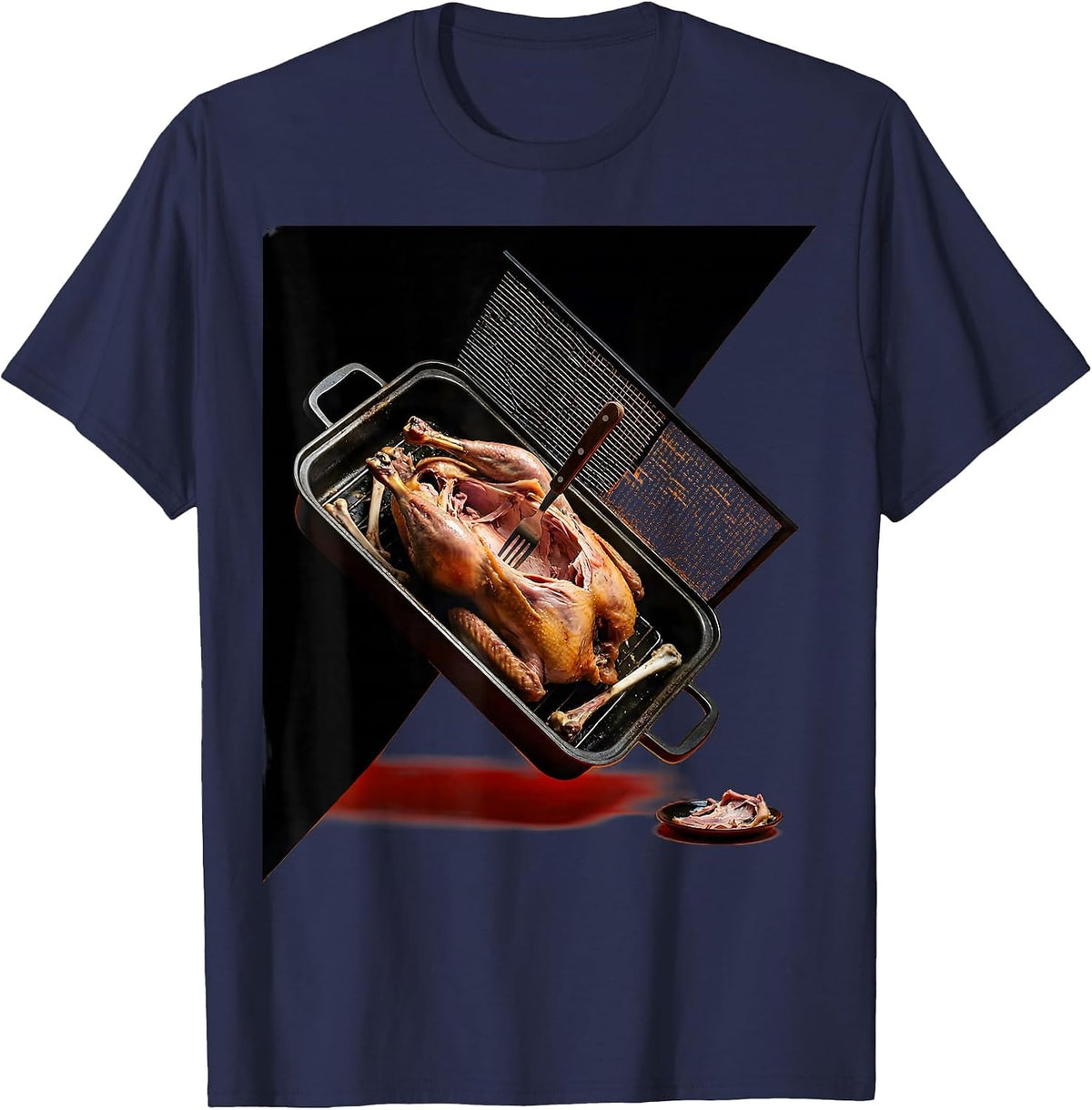 Men's Roasting Pan Turkey Carcass Funny Thanksgiving Group T-Shirt - Navy Blue