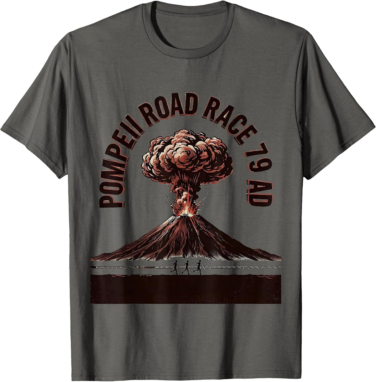 Pompeii Road Race 79 AD Funny Volcano Geography T-Shirt - Asphalt Grey