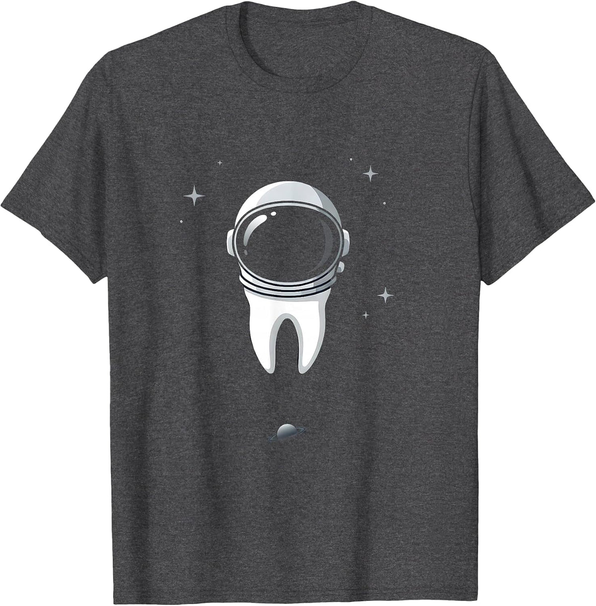 Astronaut Tooth Floating in Outer Space Design T-Shirt - Dark Heather Grey