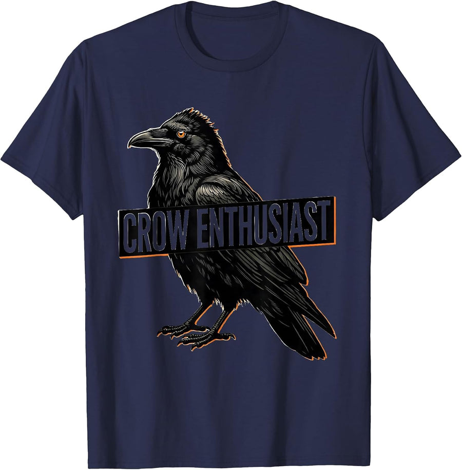 Crow Enthusiast Gothic Nature Bird Silhouette Art T-Shirt - Navy Blue