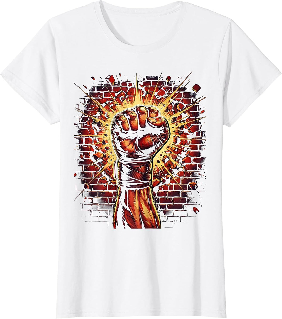 Fist Through Brick Wall Boxing Graphic T-Shirt - White