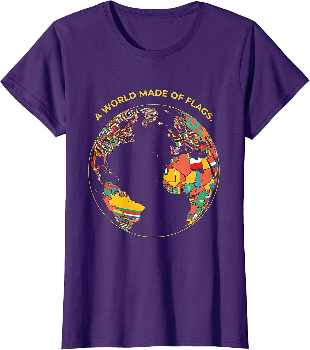 Women's A World Made Of Flags Flat Vector Geography Lover Travel T-Shirt - Purple