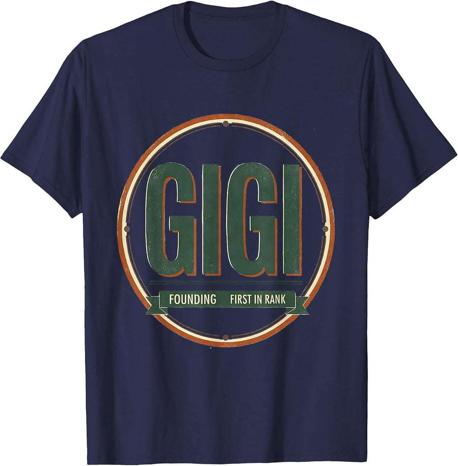 Founding Gigi First In Rank Vintage Retro Mothers Day T-Shirt - Navy Blue