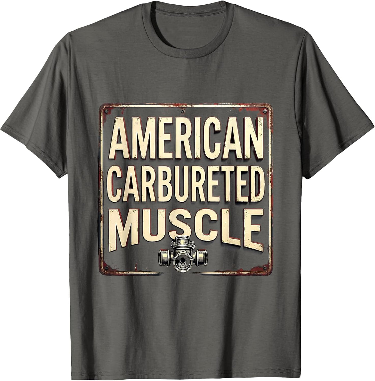 American Carbureted Muscle Classic Vintage Car Guy T-Shirt - Asphalt Grey