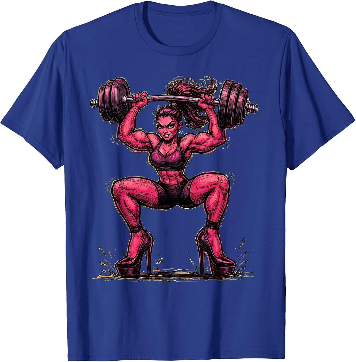 Dumbbell Diva Lifting Weights in Heels T-Shirt - Royal Blue