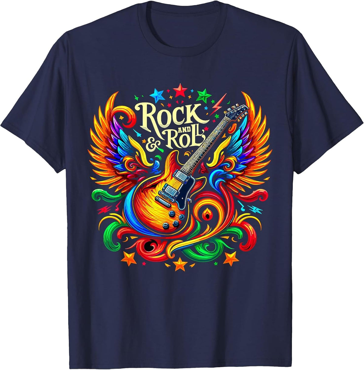 Rock and Roll Electric Guitar Band Guitarist T-Shirt - Navy Blue