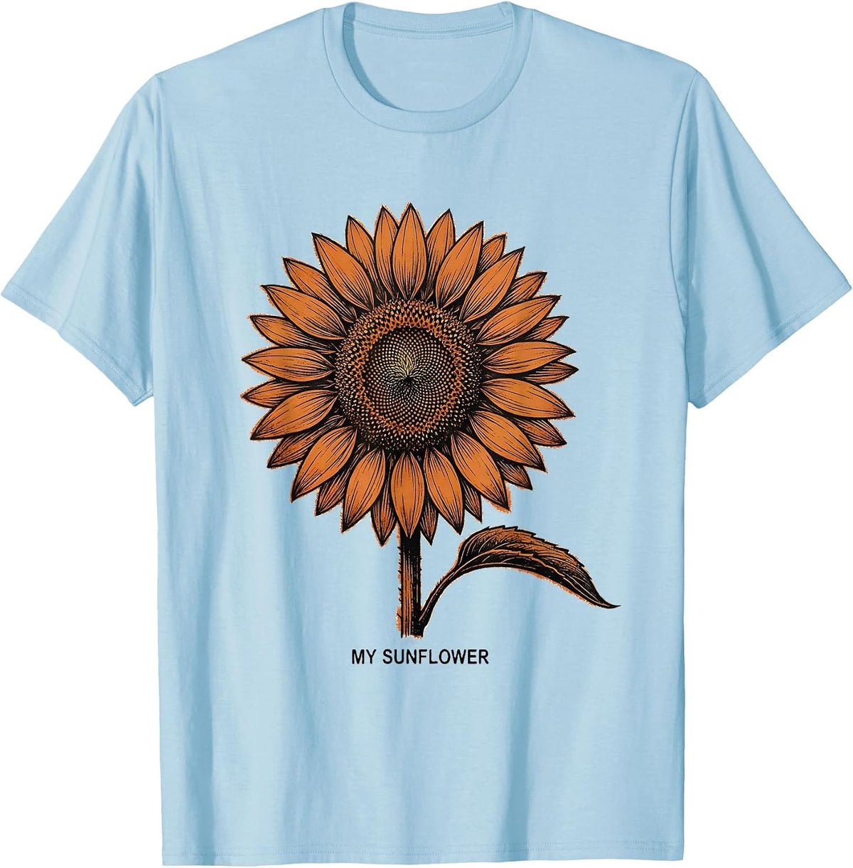Men's My Sunflower Rubber Stamp Floral Positivity Sunflower Lover T-Shirt - Baby Blue