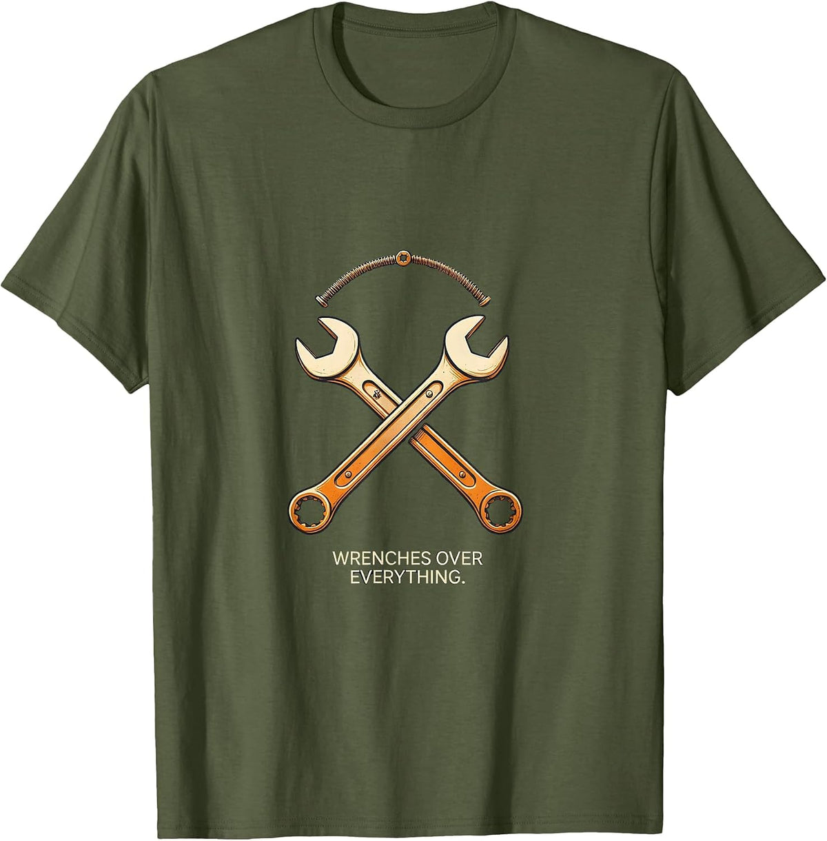 Men's Wrenches Over Everything Pit Crew Design T-Shirt - Olive Green
