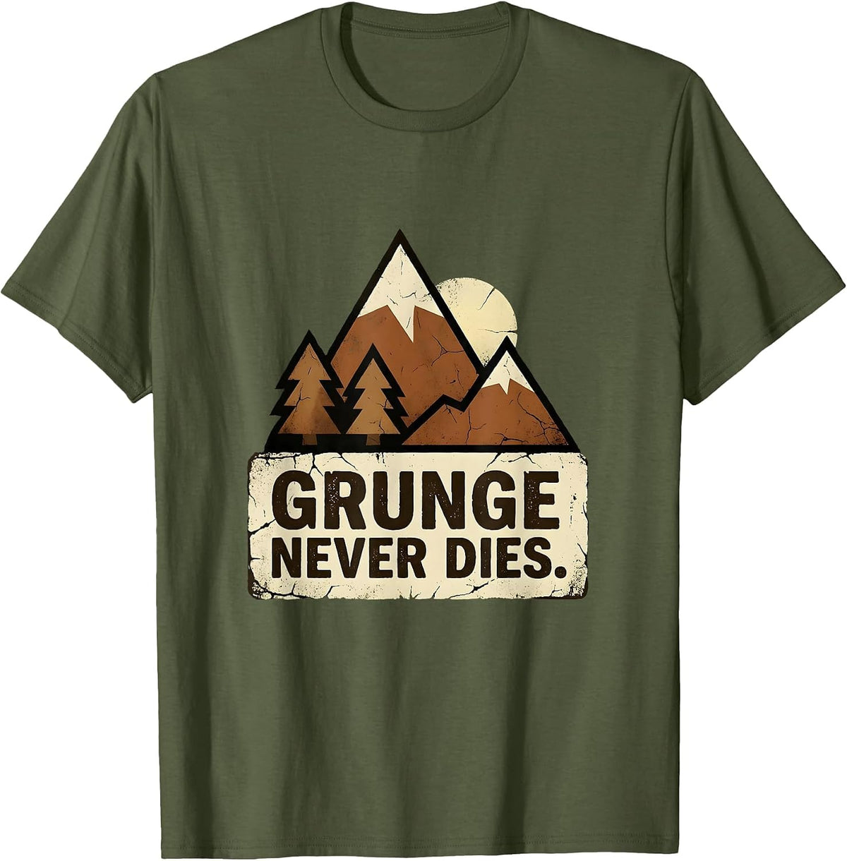 Grunge Never Dies Mens 90s Rock Music Design T-Shirt - Olive Green