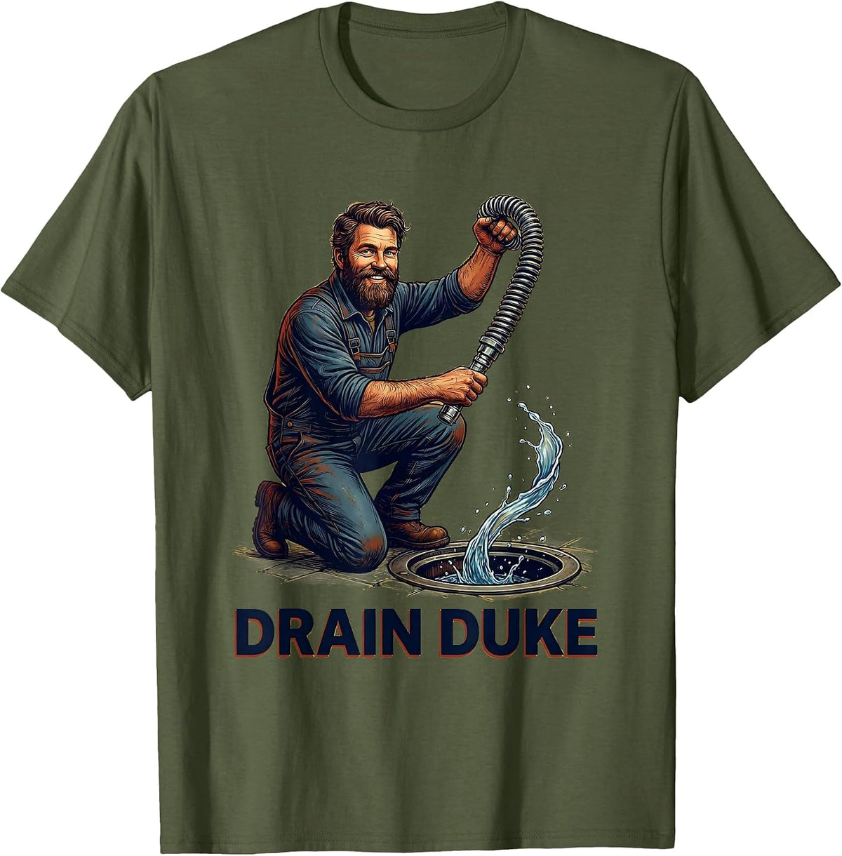 Drain Duke Funny Plumber Art Gift Steamfitter Plumbing T-Shirt - Olive Green