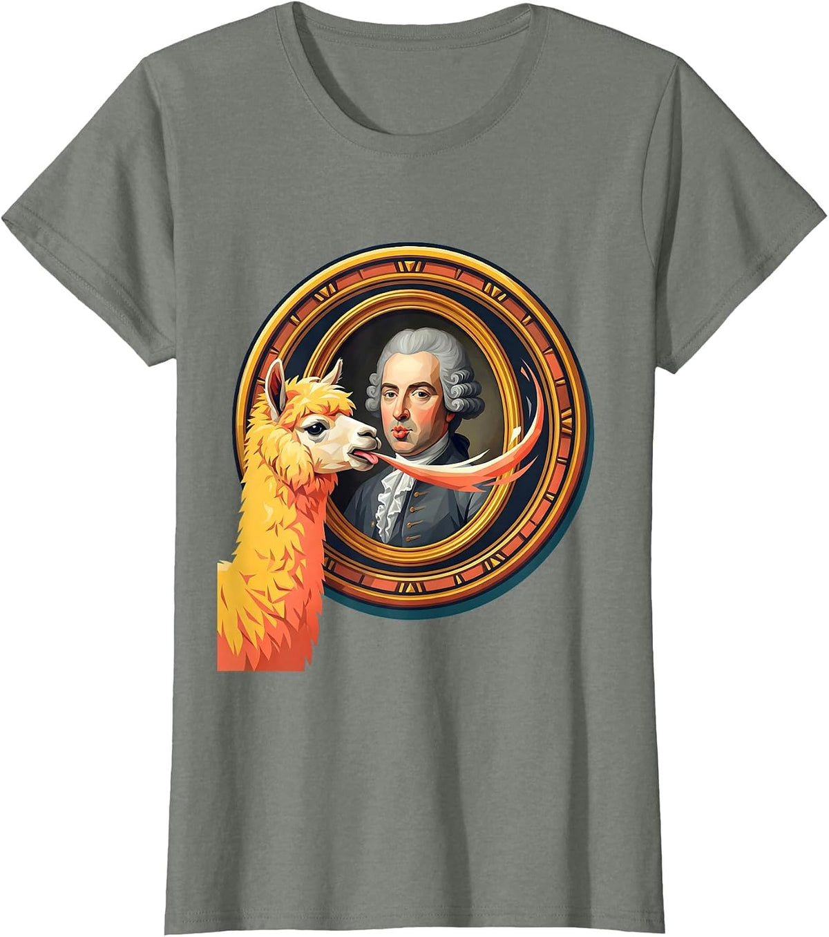 Llama Spitting on a Formal Portrait Painting T-Shirt - Olive Heather