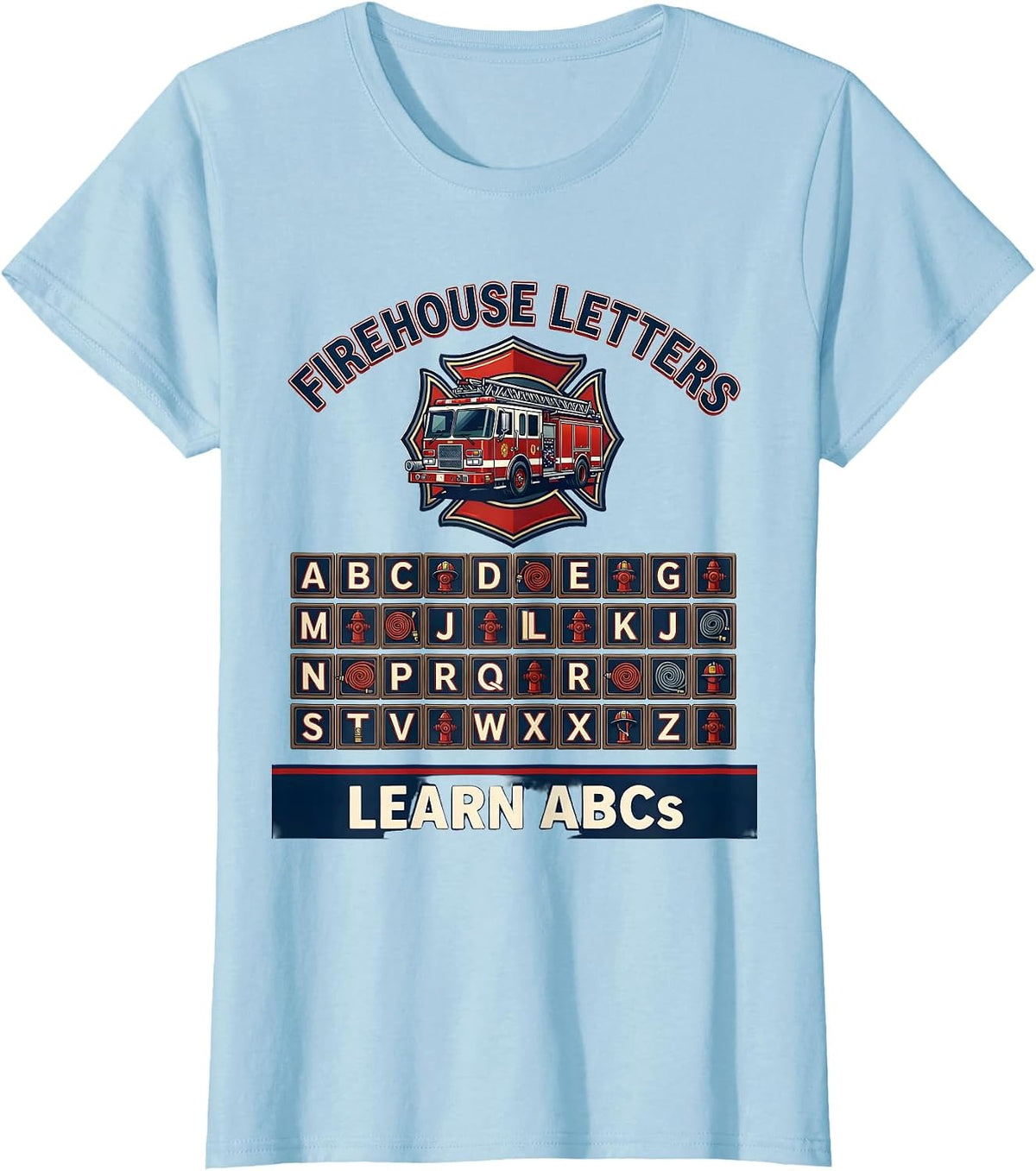 Women's Firehouse Letters Learn ABCs Teacher Preschool Alphabet T-Shirt - Baby Blue