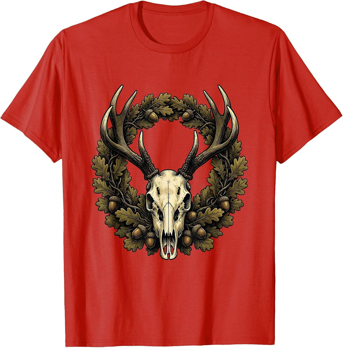 Men's Bottomland Camo Whitetail Deer Skull Antlers T-Shirt - Red
