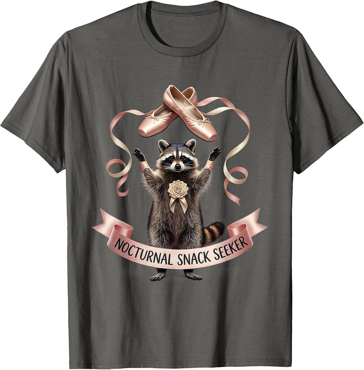 Nocturnal Snack Seeker Raccoon Design T-Shirt - Asphalt Grey