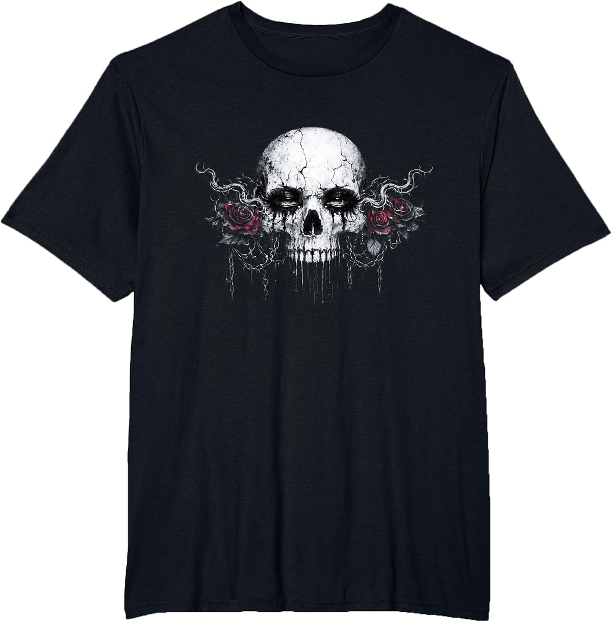 Gothic Skull Dark Romance Horror Aesthetic Emo Skull T-Shirt - Black