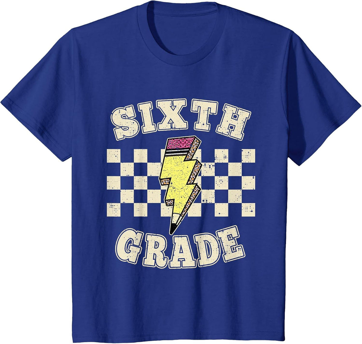 Sixth Grade Lighting Bolt Pencil Retro 6th Grade Teacher T-Shirt - Royal Blue