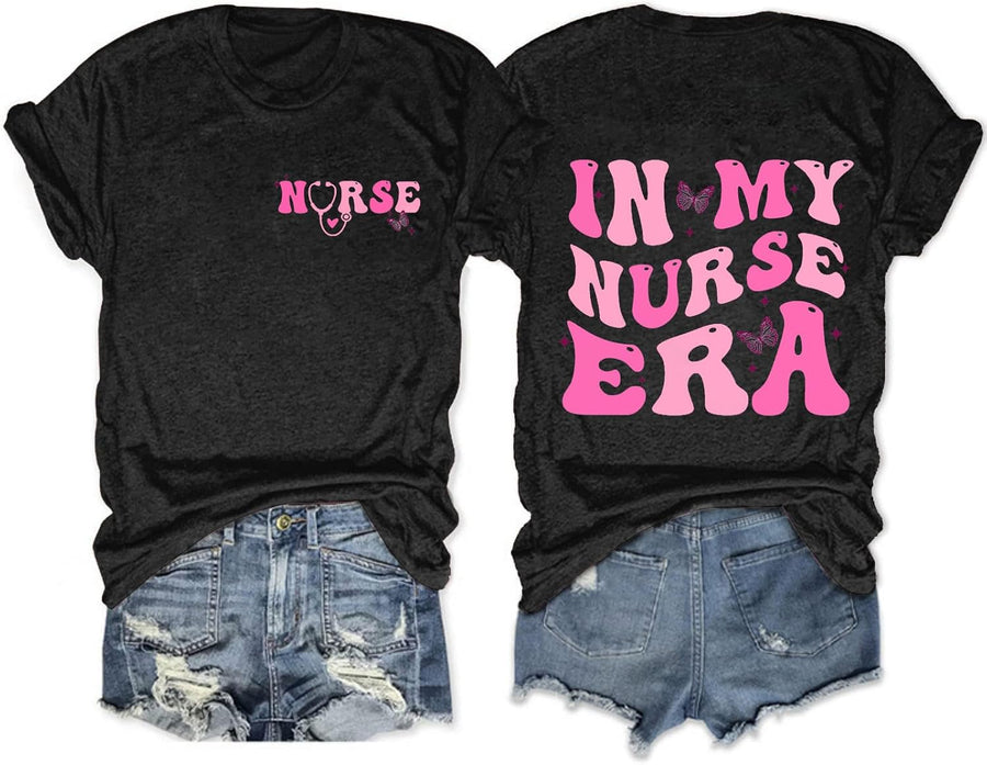 in My Nurse Era Shirt Nurse Life Tee Nursing Student School Gifts Nurse Day T-Shirt Casual Short Sleeve Tops - Gray