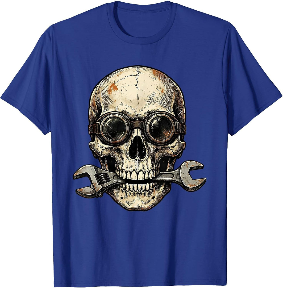 Men's Skull Welder Goggles Wrench Mechanic Graphic T-Shirt - Royal Blue