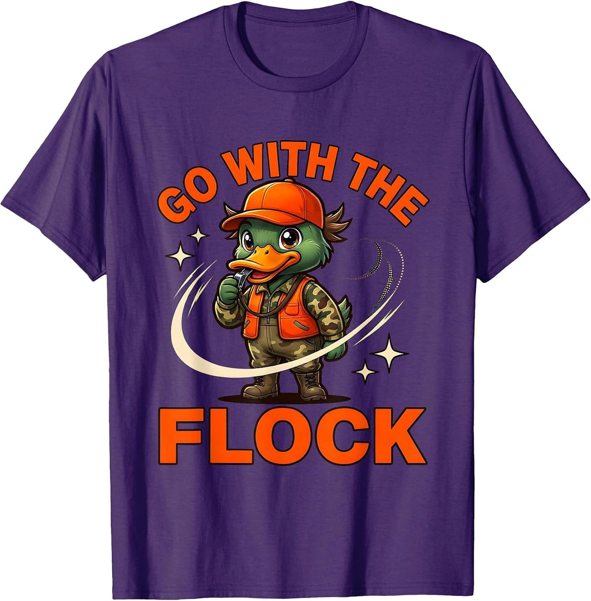 Men's GO WITH THE FLOCK Funny Duck Hunter Hunting Camp Gift T-Shirt - Purple