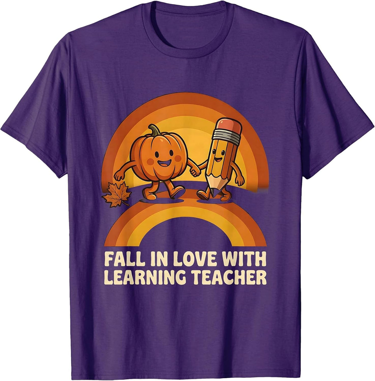 Men's Fall In Love With Learning Teacher Retro Whimsical Teacher T-Shirt - Purple