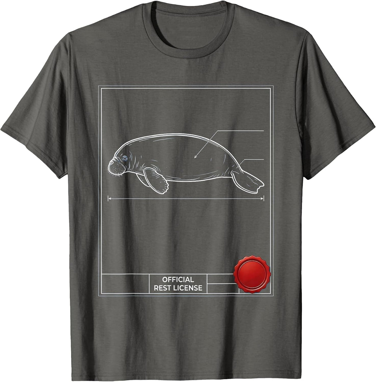 Official Rest License Technical Blueprint Manatee Sea Cow T-Shirt - Asphalt Grey