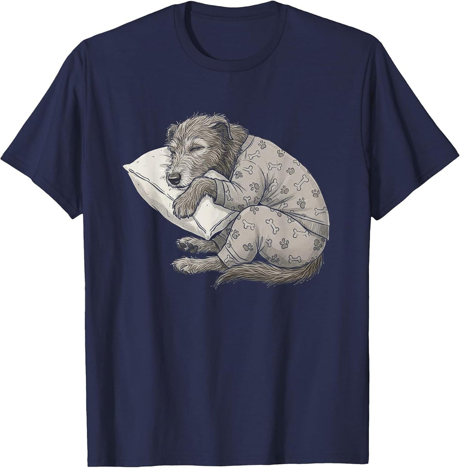 Funny Sleepy Irish Wolfhound Pajama Men Women Kids T-Shirt - Navy Blue
