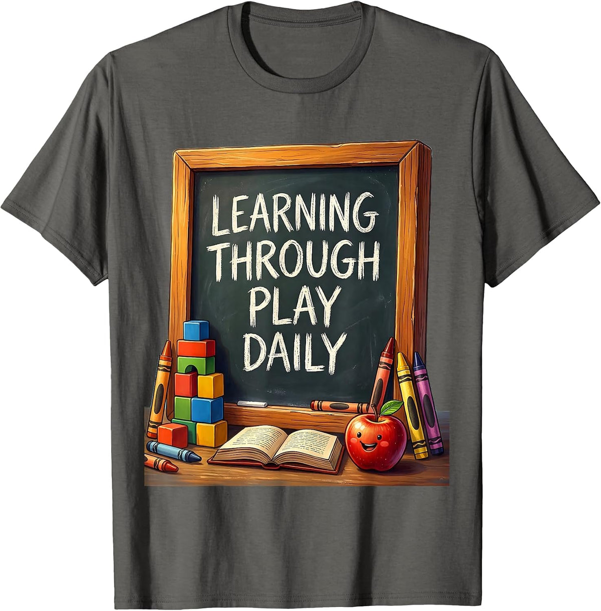 Learning Through Play Daily Teacher Design T-Shirt - Asphalt Grey