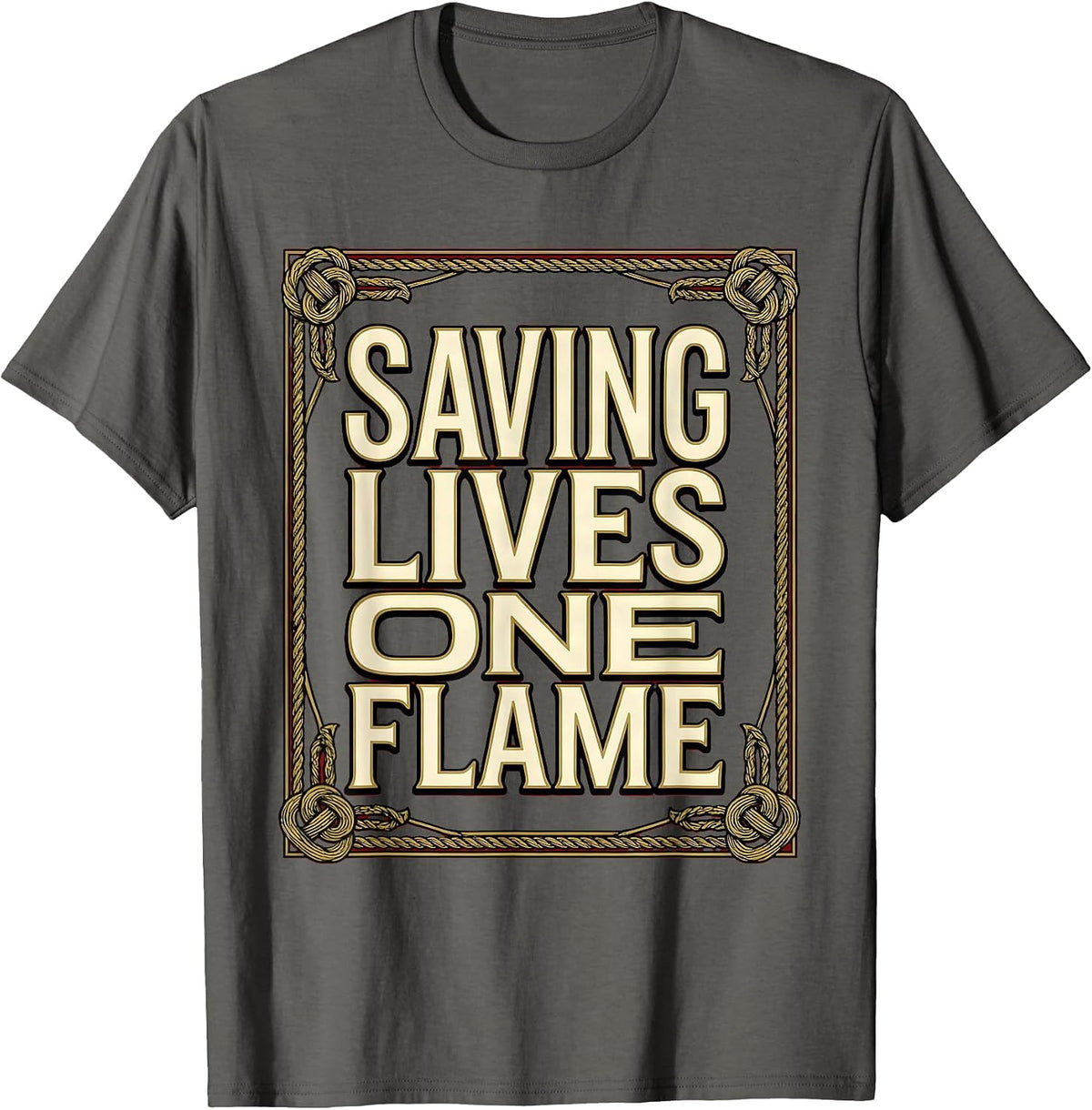 Men's Saving Lives One Flame Firefighter Design T-Shirt - Asphalt Grey