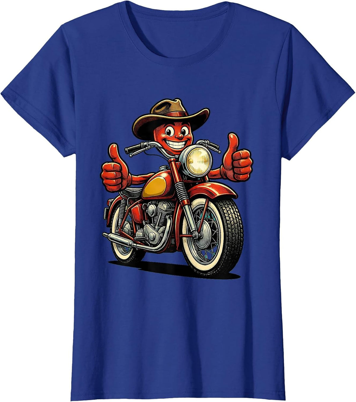 Women's Vintage Classic Motorcycle Chrome Details Side View T-Shirt - Royal Blue