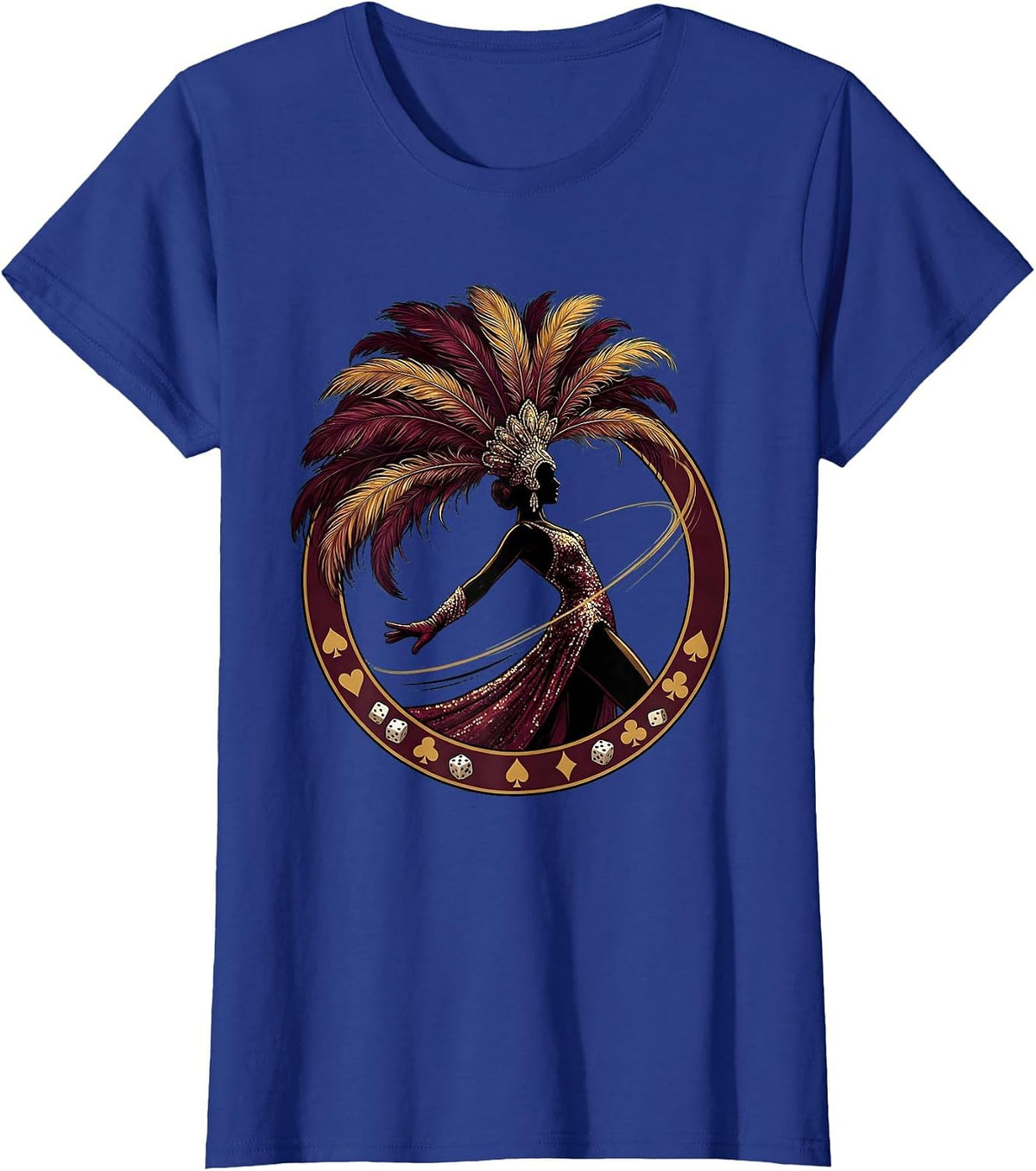 Women's Showgirl Life Dice and Cards Velvet Table Art T-Shirt - Royal Blue