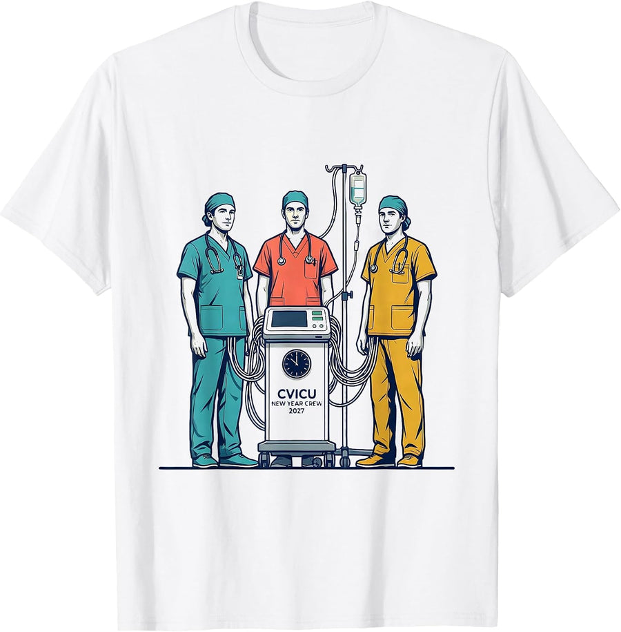 Men's CVICU New Year Crew 2027 Funny ICU Nurse Crew New Year Eve T-Shirt - White