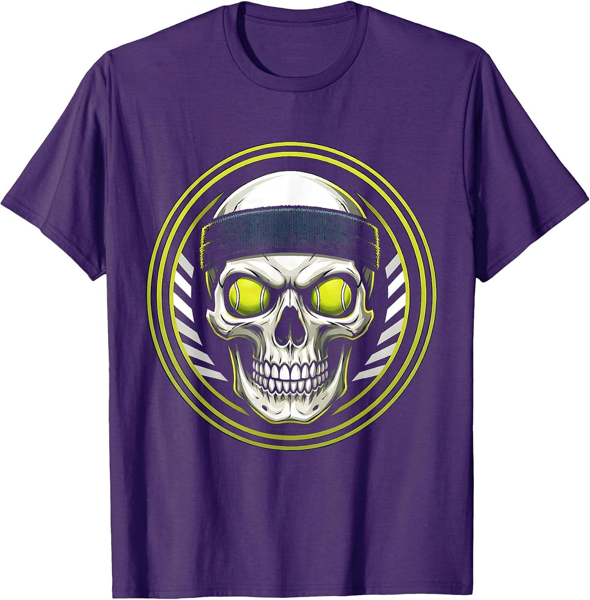 Men's Skull Tennis Sweatband Graphic Tee T-Shirt - Purple