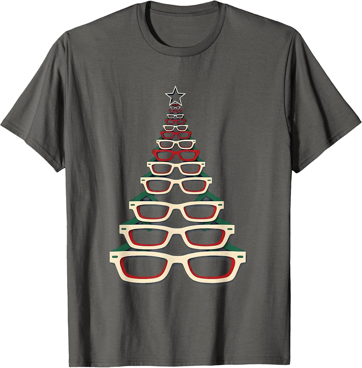 Men's Evergreen Spectacle Frame Geometric Optometrist Christmas T-Shirt - Asphalt Grey