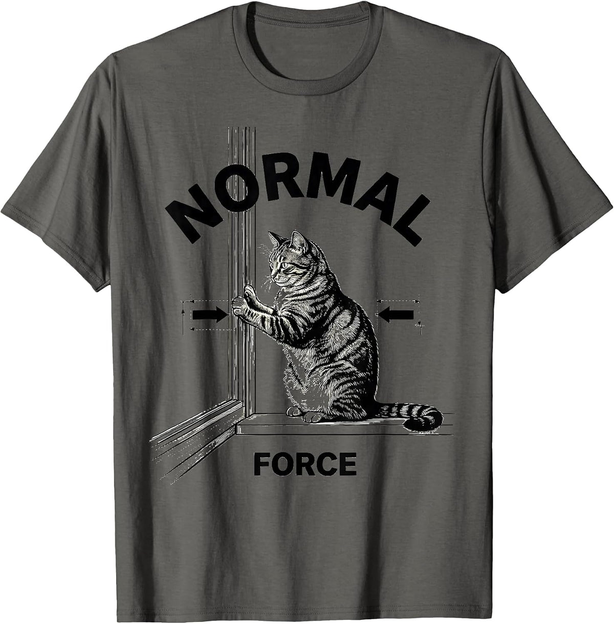 Normal Force Funny Cat Physics Science Teacher Gift T-Shirt - Asphalt Grey