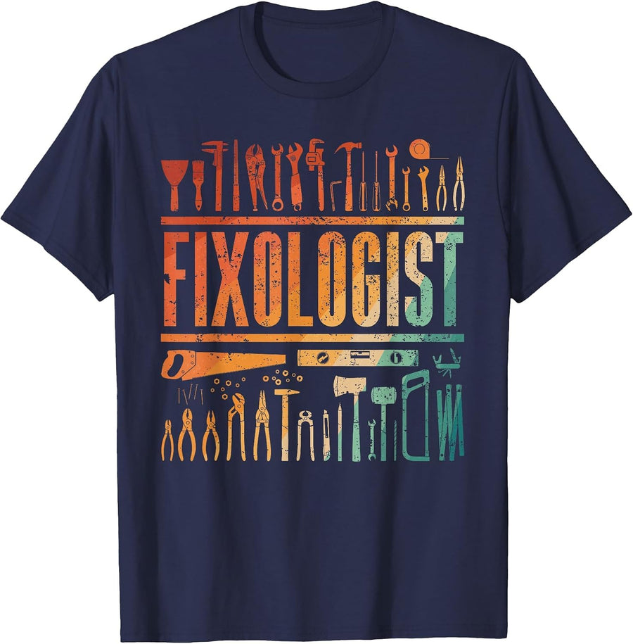 Funny Handyman Art for Men Dad Fixologist Tool DIY Handyman T-Shirt - Navy Blue