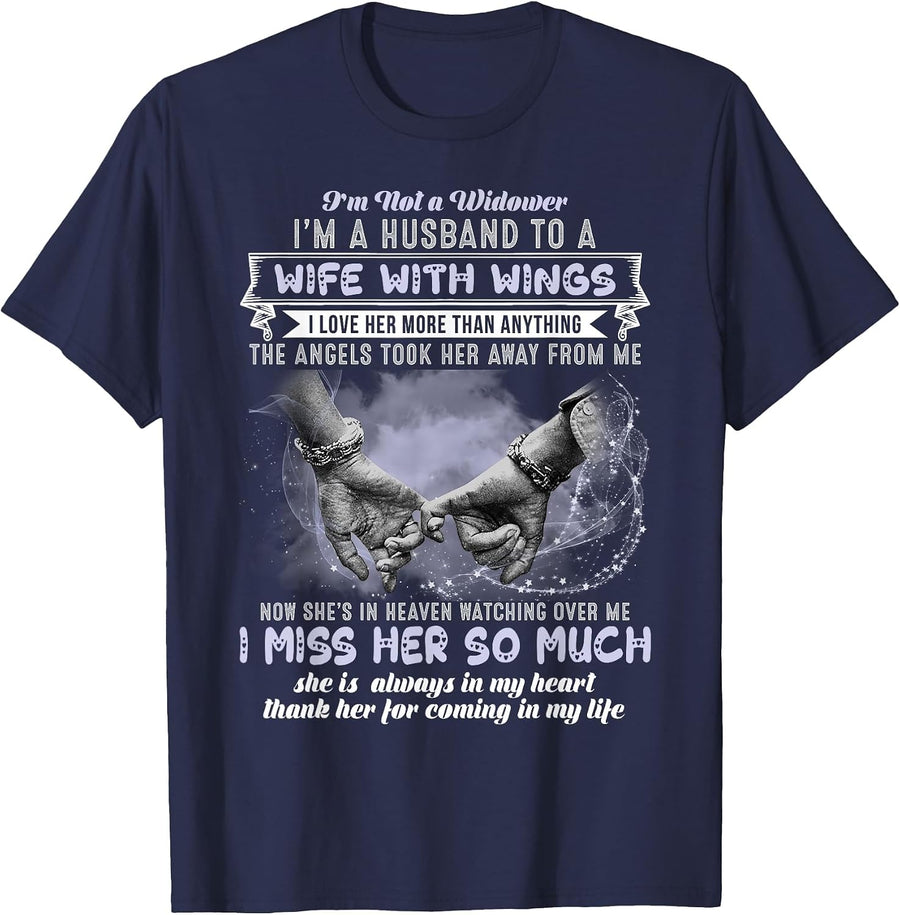 I'm Not A Widower I'm Husband to A Beautiful Wife with Wings T-Shirt - Navy Blue