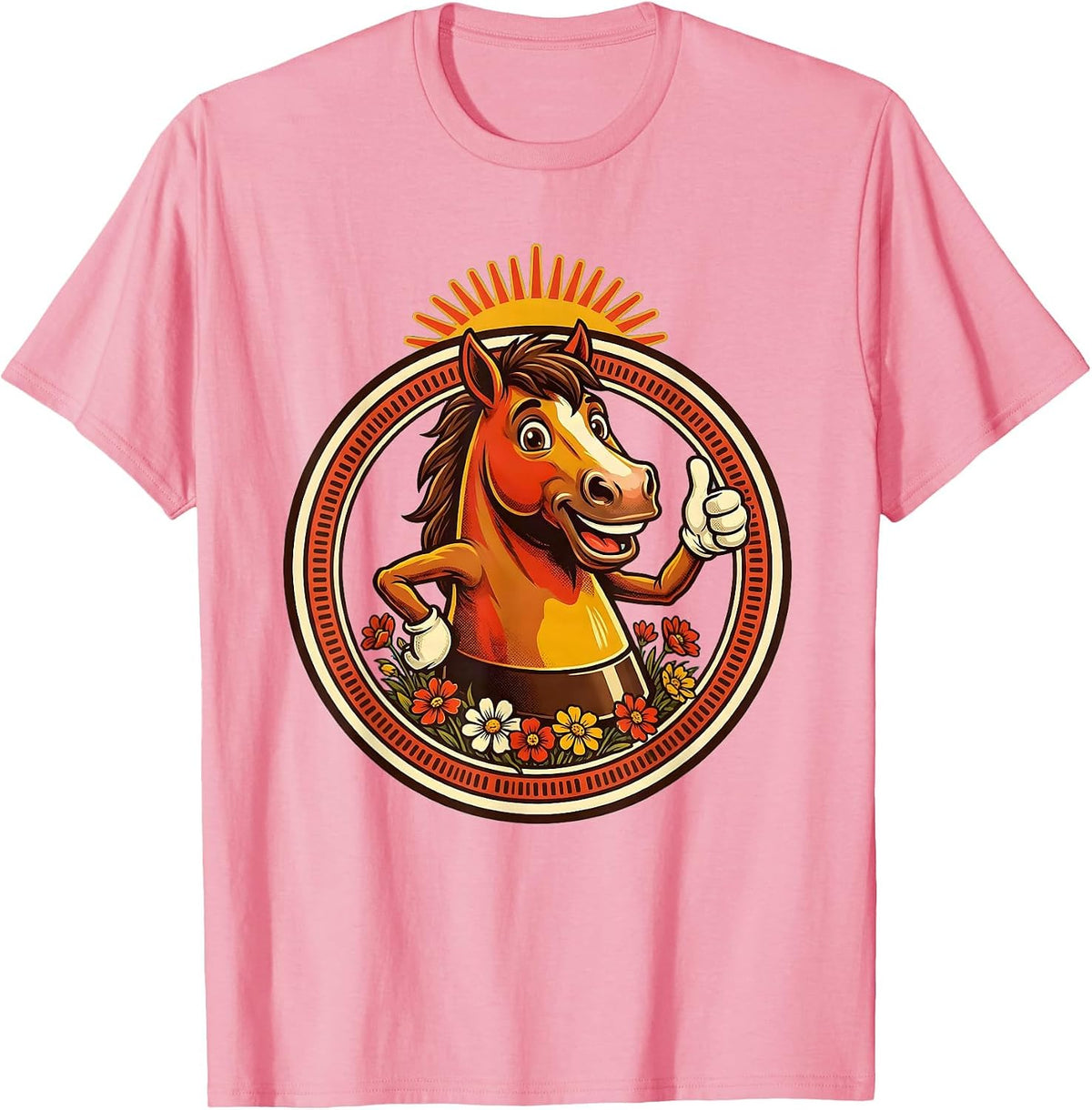 Men's Horse Hoof Print Blooming Floral Graphic Design T-Shirt - Pink
