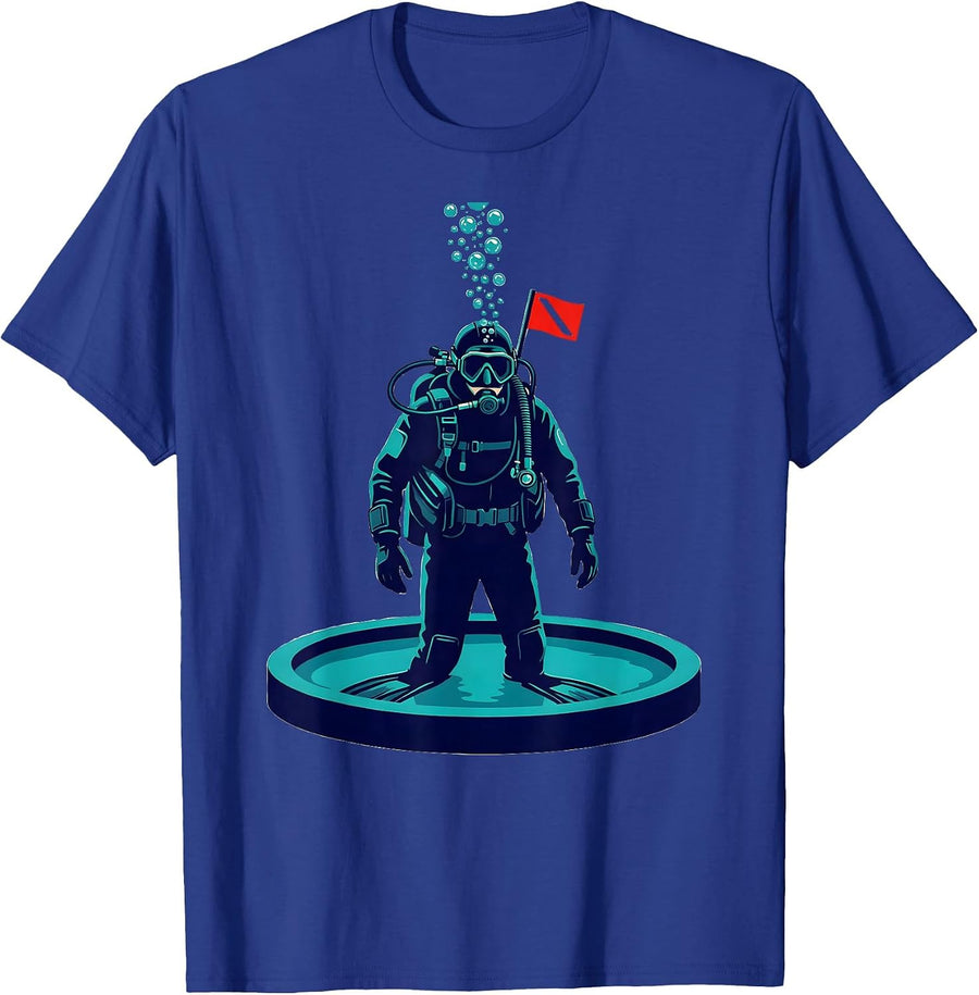 Scuba Diver Tiny Pool Vintage Screenprint Poster T-Shirt - Royal Blue