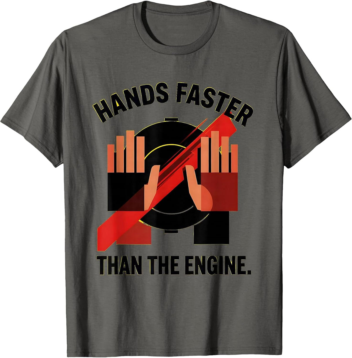 Men's Hands Faster Than The Engine Pit Crew Design T-Shirt - Asphalt Grey