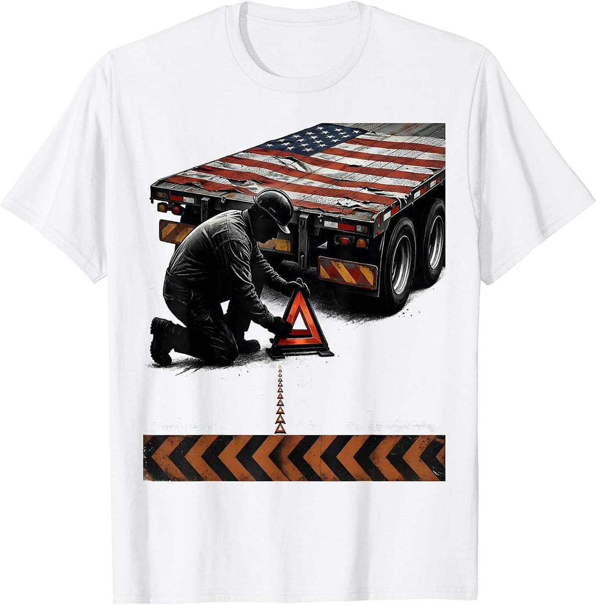 Men's Roadside Heavy-Haul Operator Distressed Trucker Patriotic T-Shirt - White
