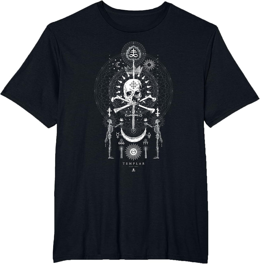 Templar - Skull and Sword - Occult Sacred Geometry T-Shirt - Black