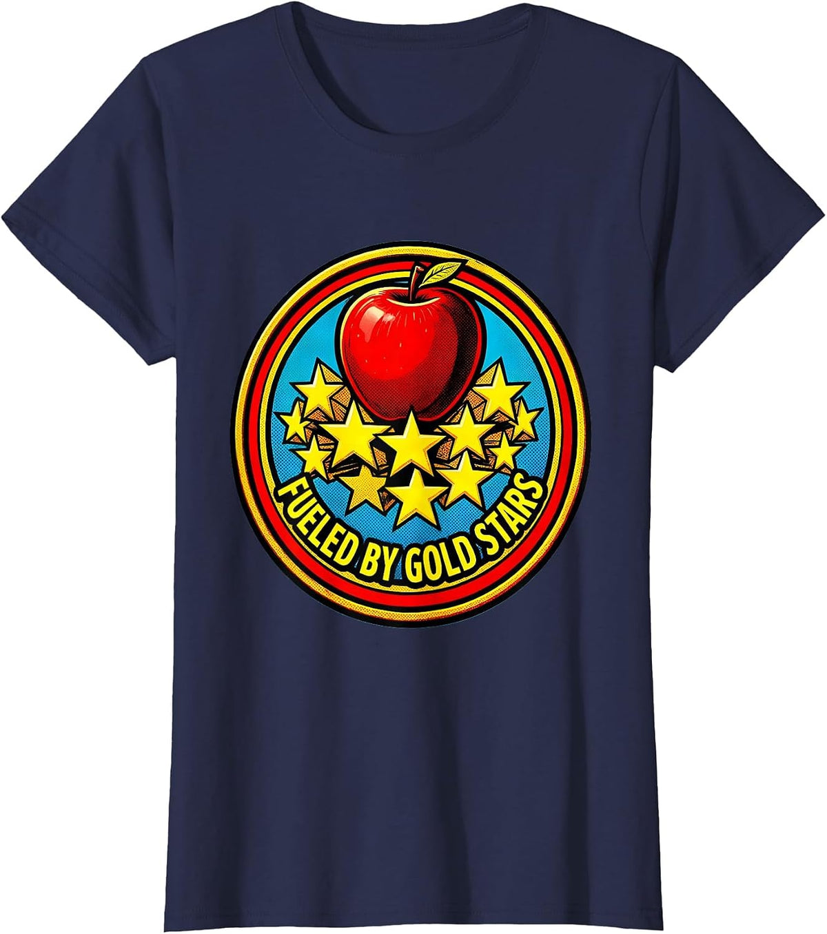 Women's Fueled by Gold Stars Third Grade Teacher Design T-Shirt - Navy Blue